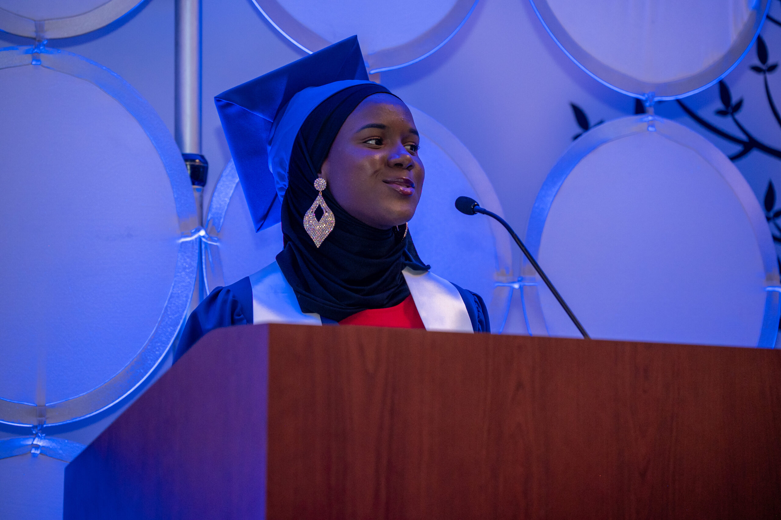 Ansah School to work student giving speech at graduation