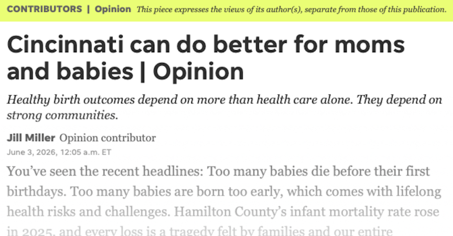 Cincinnati Enquirer and Cincinnati Business Courier publish op-ed from Jill Miller on infant mortality